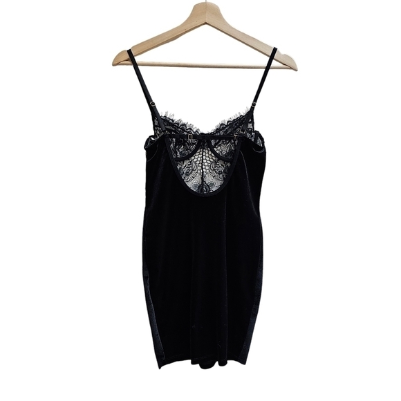 Black Lace Chemise Slip with Sheer Top and Solid Bottom, Size Extra Small - Picture 2 of 10